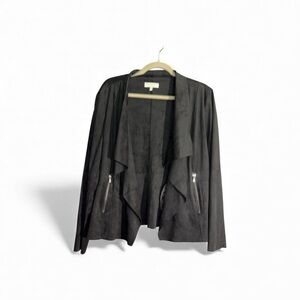 Bagatelle 1X Super Soft Black Open Front Faux Suede Draped Women's Blazer Jacket